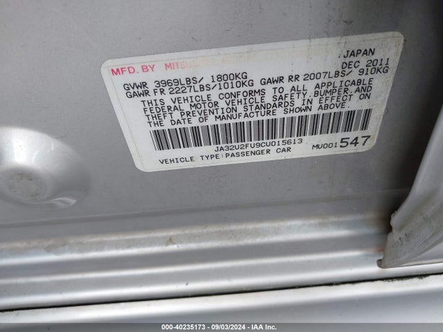 2012 MITSUBISHI LANCER JA32U2FU9CU015613 Photo 8