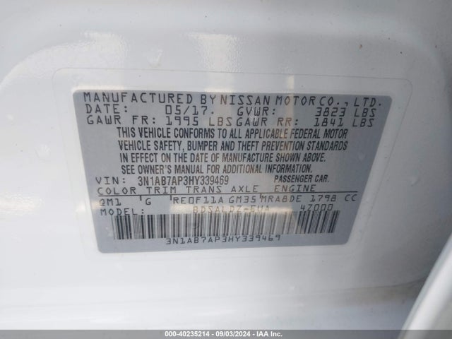 Nissan SENTRA SV 2017 3N1AB7AP3HY339469 Image 9