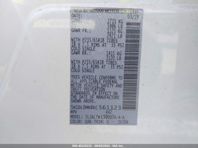 5N1DL0MN8KC561123 Infiniti QX60 LUXE