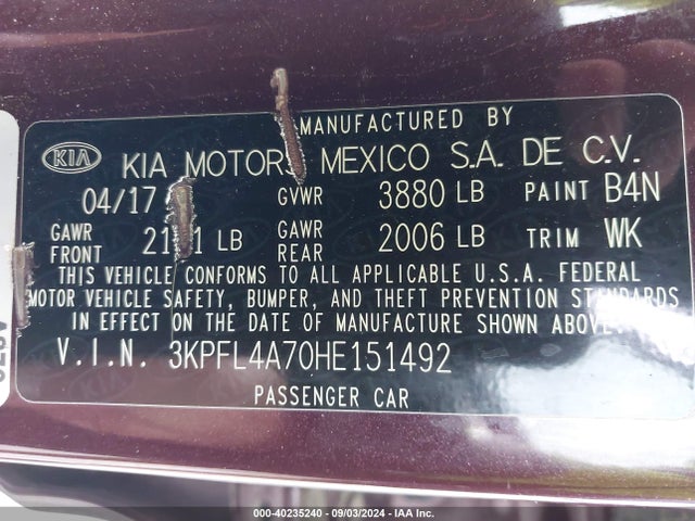 KIA FORTE LX 2017 3KPFL4A70HE151492 Image 9