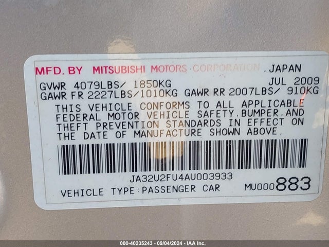 2010 MITSUBISHI LANCER JA32U2FU4AU003933 Photo 8