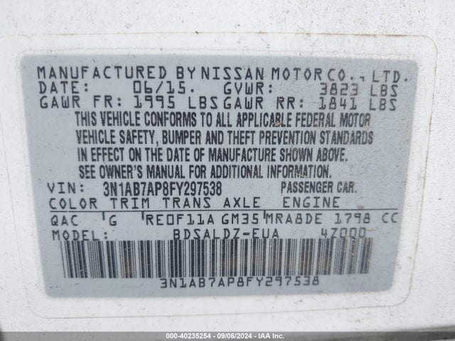 Nissan SENTRA SV 2015 3N1AB7AP8FY297538 Image 9