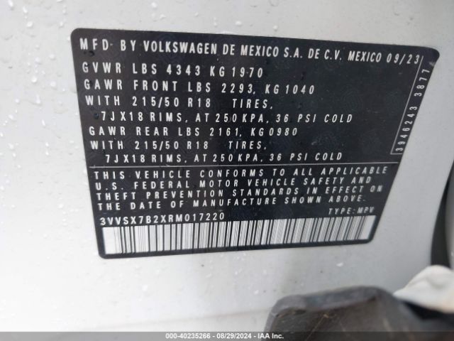 3VVSX7B2XRM017220 Volkswagen Taos 1.5t Se