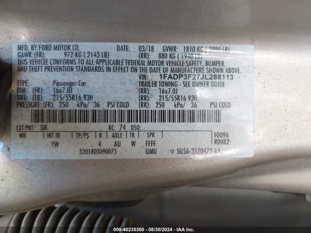 Ford FOCUS SE 2018 1FADP3F27JL288113 Image 9