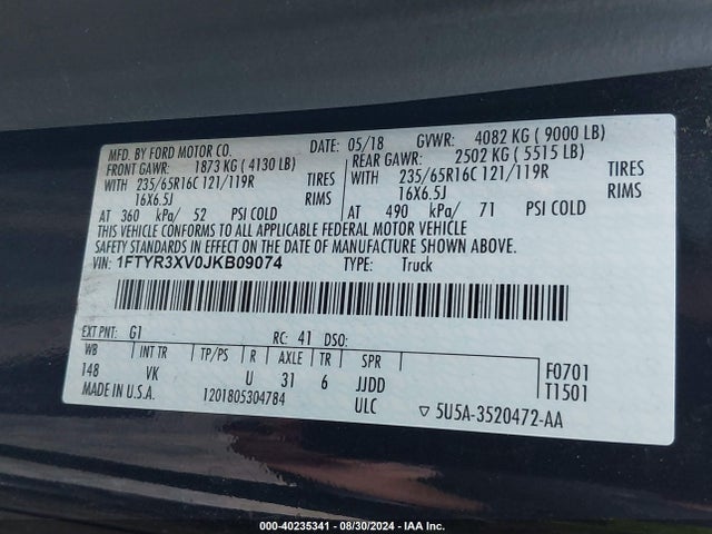 Ford Transit-250 2018 1FTYR3XV0JKB09074 Image 9