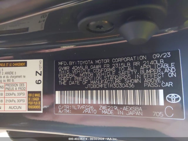 Toyota Corolla Hybrid Se 2024 JTDBCMFE1R3030436 Image 9