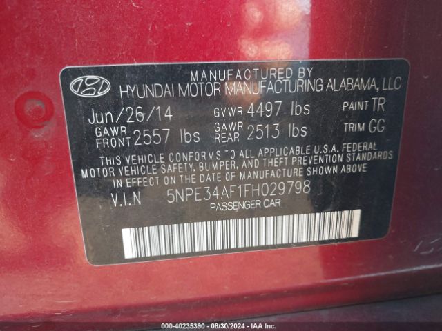 5NPE34AF1FH029798 Hyundai Sonata Sport