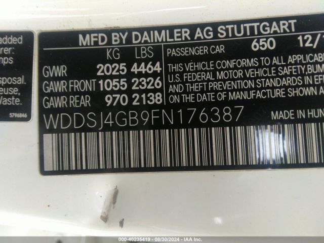 WDDSJ4GB9FN176387 Mercedes-Benz CLA 250 4MATIC