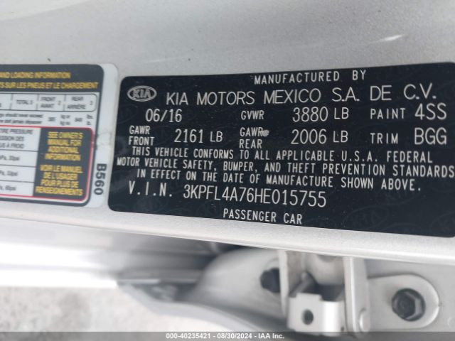 3KPFL4A76HE015755 KIA FORTE LX