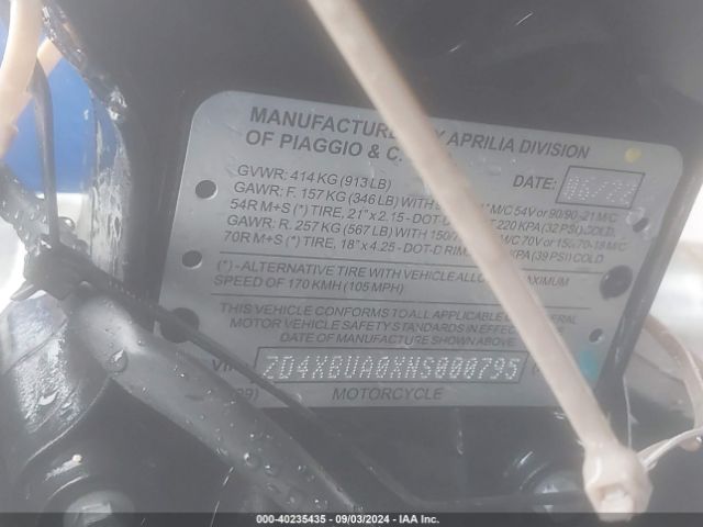 2022 APRILIA TUAREG ZD4XBUA0XNS000795 Photo 9