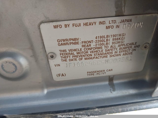 40235464 :رقم المزاد ، JF1GG29685H808351 vin ، 2005 Subaru Impreza Wrx مزاد بيع