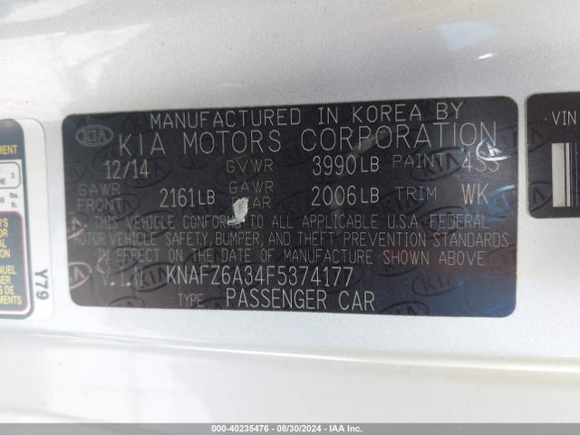 KIA Forte Koup Sx 2015 KNAFZ6A34F5374177 Image 9