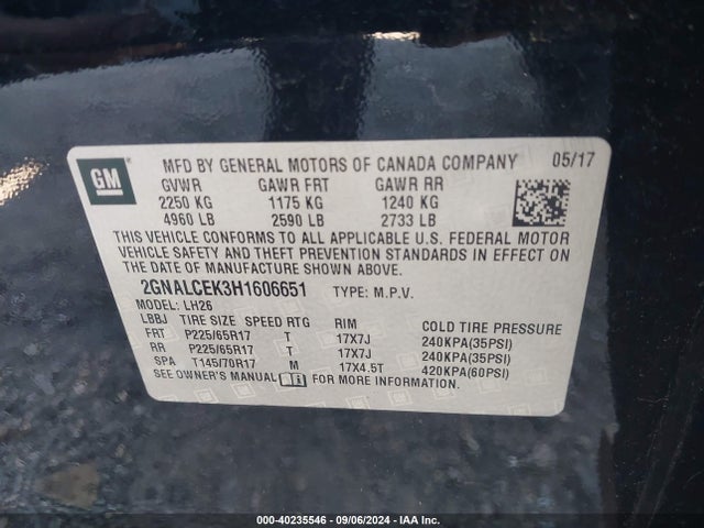 Chevrolet EQUINOX LT 2017 2GNALCEK3H1606651 Image 9