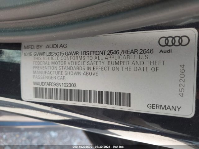 WAUDFAFC9GN102303 Audi A6 2.0t Premium Plus