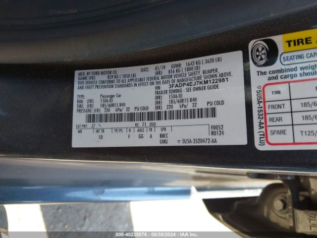 3FADP4EJ7KM122981 Ford FIESTA SE