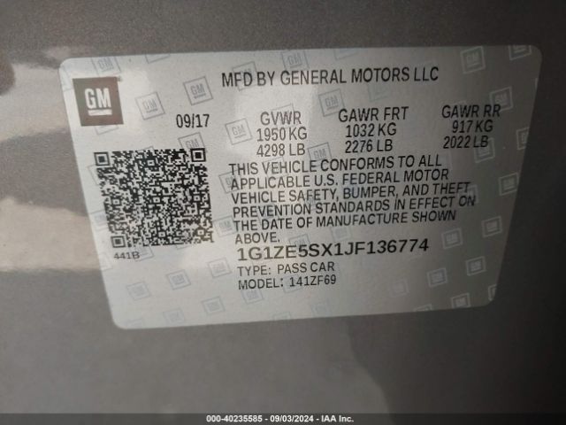 1G1ZE5SX1JF136774 Chevrolet Malibu Premier