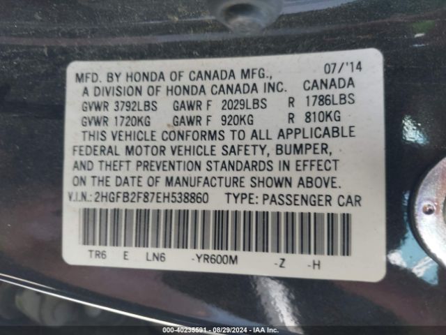 2HGFB2F87EH538860 Honda CIVIC EX