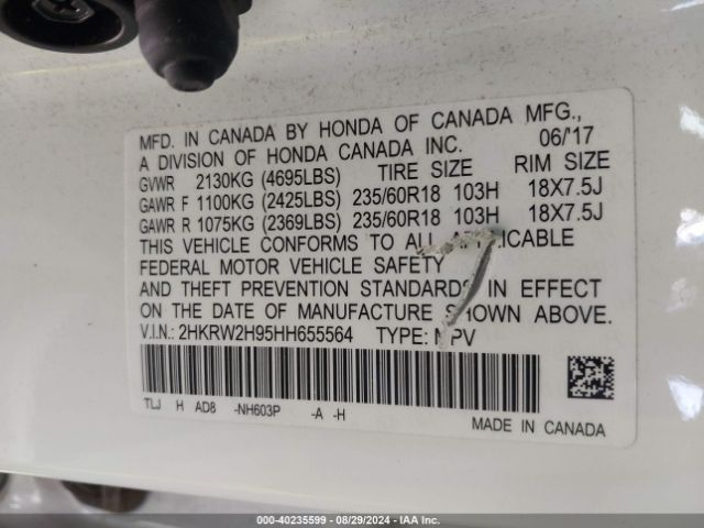 2HKRW2H95HH655564 Honda Cr-v Touring