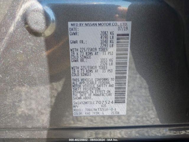 5N1AT2MT3LC707524 Nissan Rogue Sl Fwd