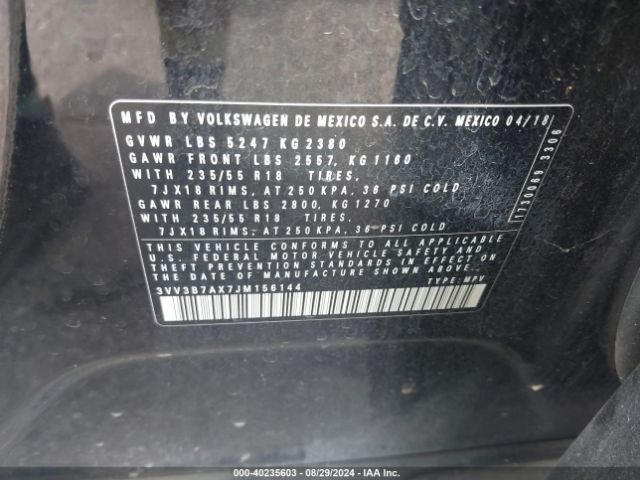 3VV3B7AX7JM156144 Volkswagen Tiguan 2.0t Se/2.0t Sel