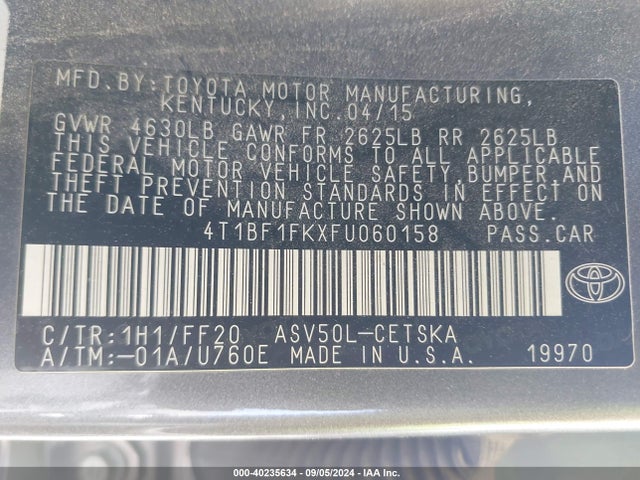 Toyota CAMRY SE 2015 4T1BF1FKXFU060158 Image 9