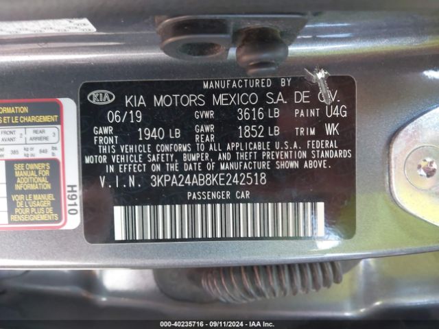 3KPA24AB8KE242518 KIA RIO S