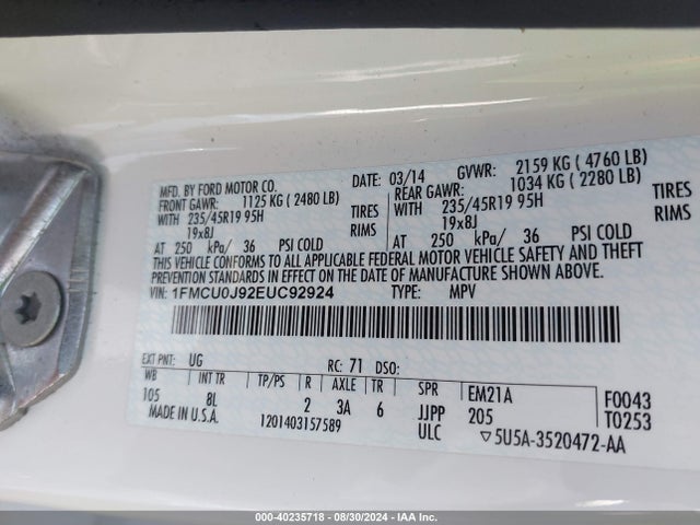 Ford Escape Titanium 2014 1FMCU0J92EUC92924 Image 9