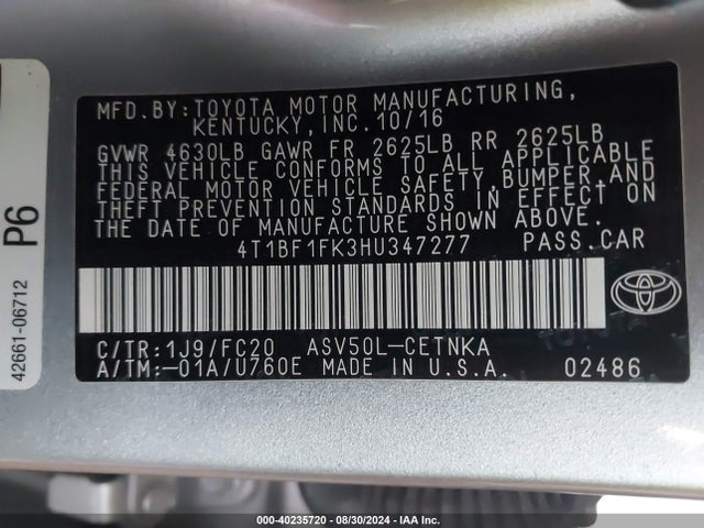 Toyota CAMRY LE 2017 4T1BF1FK3HU347277 Image 9