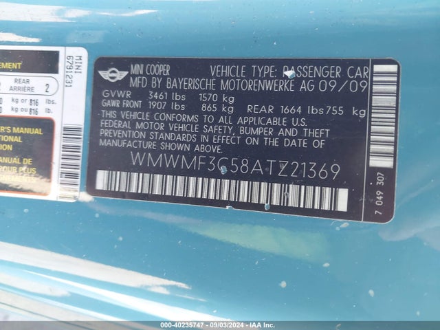 2010 MINI COOPER WMWMF3C58ATZ21369 Photo 8