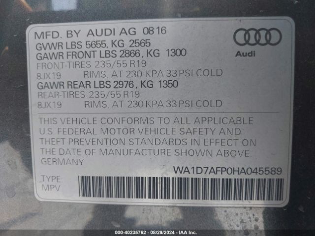 WA1D7AFP0HA045589 Audi Q5 3.0t Premium Plus