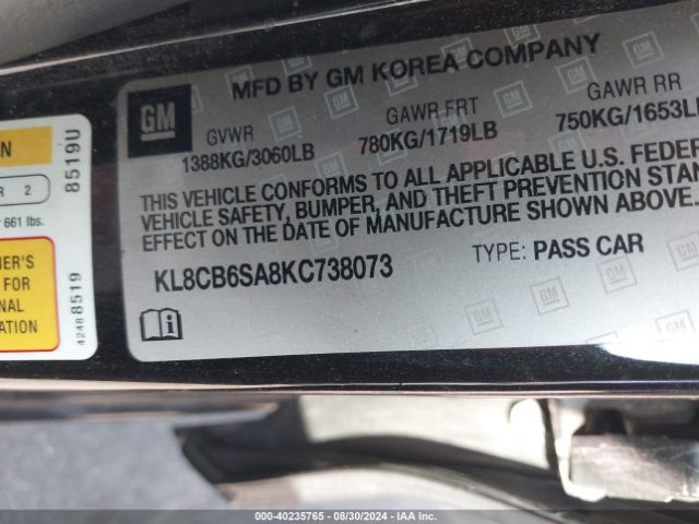 KL8CB6SA8KC738073 Chevrolet Spark Ls Cvt