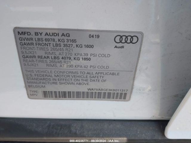 WA1VABGE3KB011317 Audi E-tron Premium Plus
