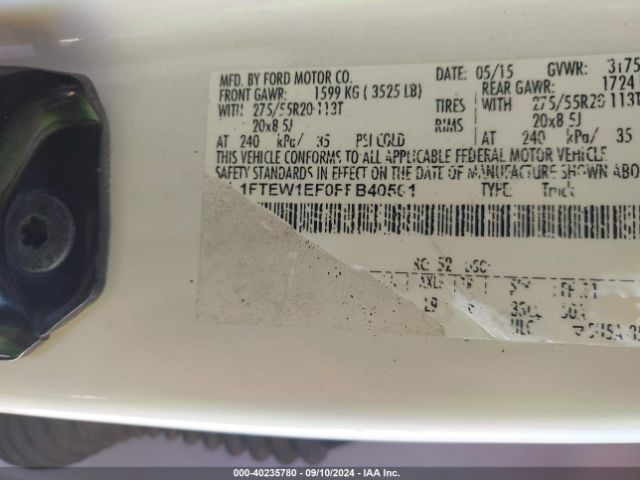 1FTEW1EF0FFB40501 Ford F-150 Platinum