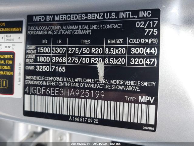 4JGDF6EE3HA925199 Mercedes-Benz Gls 450 4matic