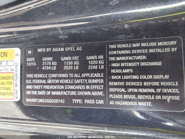 W04WT3N52GG039742 Buick Cascada Premium