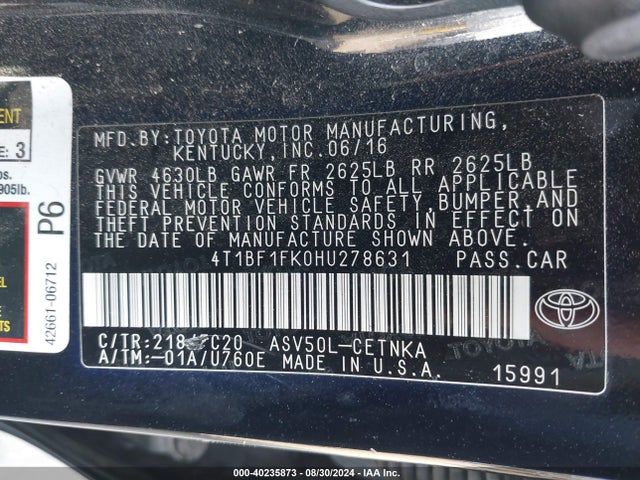 Toyota CAMRY LE 2017 4T1BF1FK0HU278631 Image 9