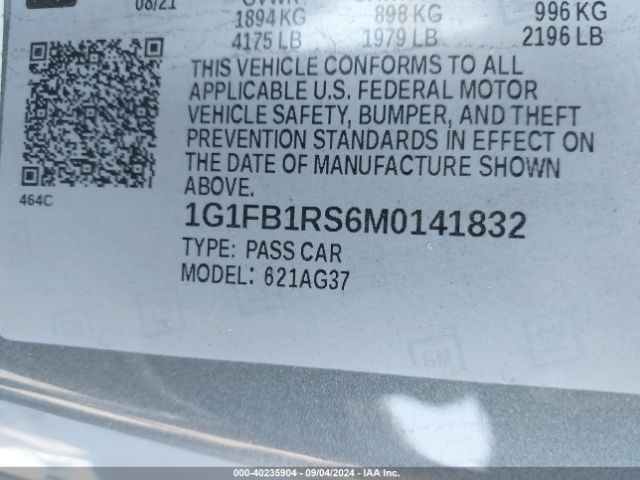 1G1FB1RS6M0141832 Chevrolet Camaro Rwd  1lt