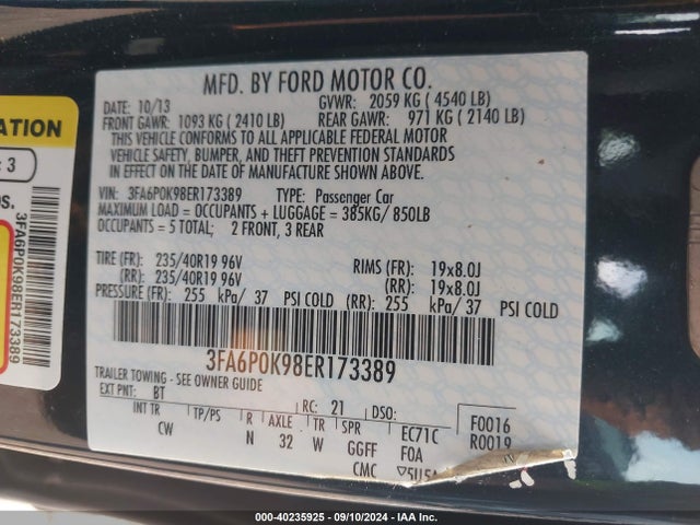 Ford Fusion Titanium 2014 3FA6P0K98ER173389 Image 9