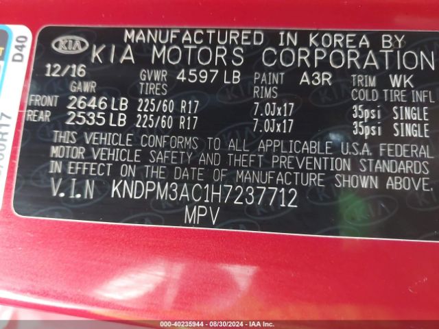 KNDPM3AC1H7237712 KIA Sportage Lx