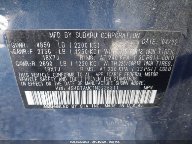 4S4BTAMC1N3235311 Subaru Outback Limited
