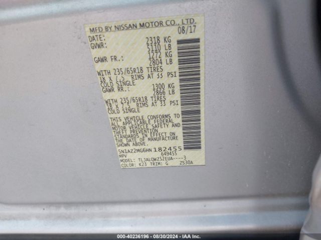 5N1AZ2MG6HN182455 Nissan MURANO SV