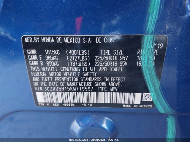 3CZRU5H15KM719597 Honda HR-V SPORT