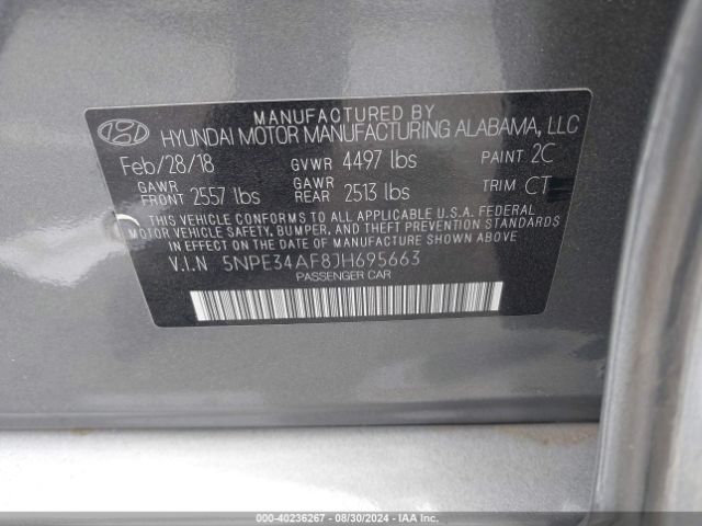 5NPE34AF8JH695663 Hyundai Sonata Limited