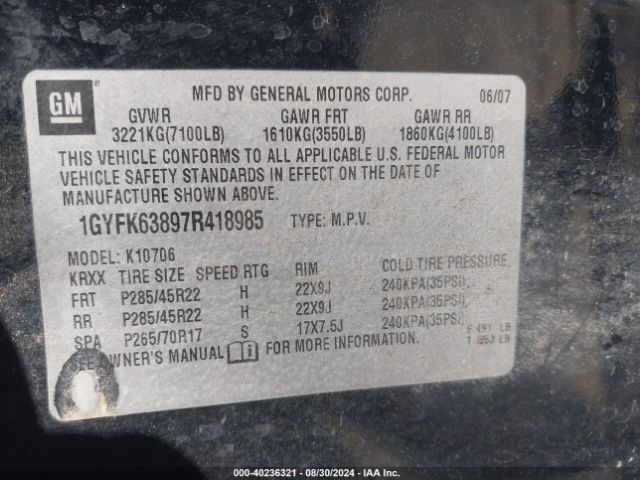 2007 CADILLAC ESCALADE 1GYFK63897R418985 Photo 8