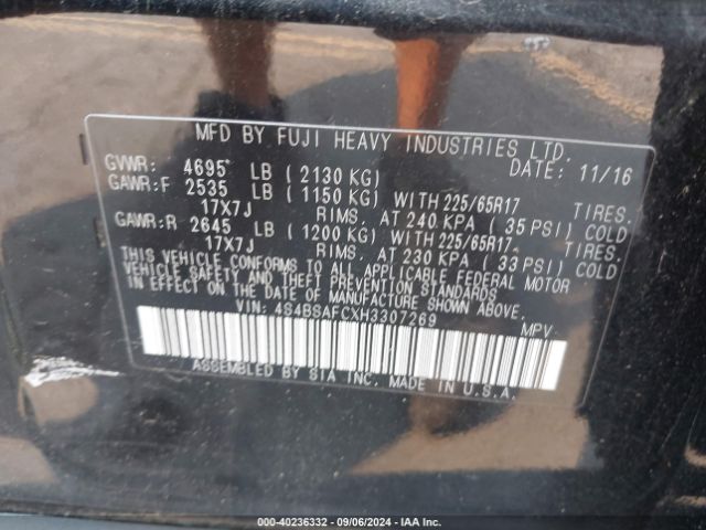4S4BSAFCXH3307269 Subaru Outback 2.5i Premium