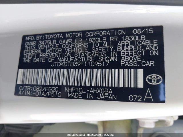Toyota Prius C Three 2015 JTDKDTB39F1109517 Image 9