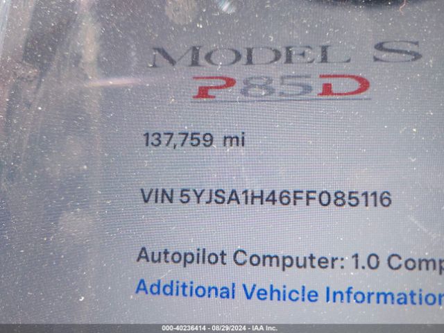 5YJSA1H46FF085116 Tesla Model S 85d/p85d
