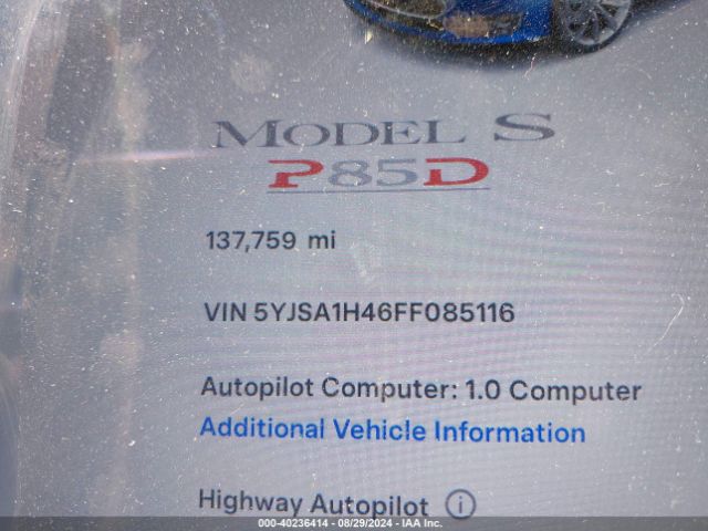 5YJSA1H46FF085116 Tesla Model S 85d/p85d