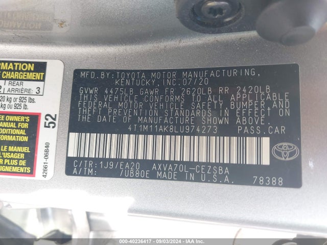 Toyota CAMRY SE 2020 4T1M11AK8LU974273 Image 9