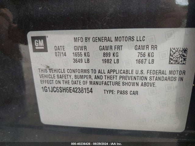 Chevrolet Sonic Lt Auto 2014 1G1JC6SH6E4238154 Image 9